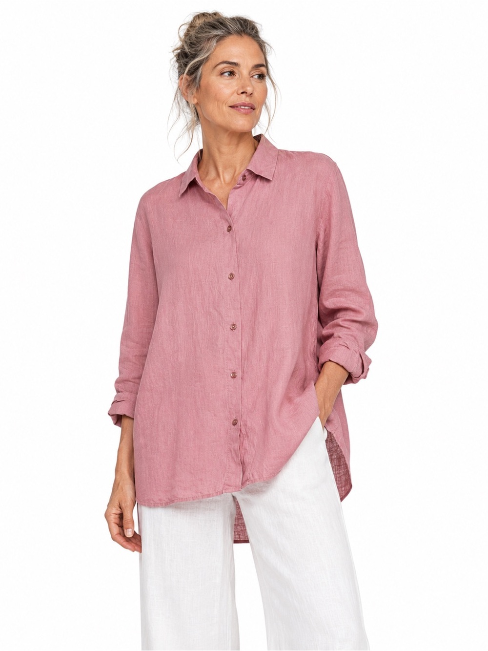 Eileen Fisher Pink Linen Button Down Shirt S/P - Picture 1 of 10